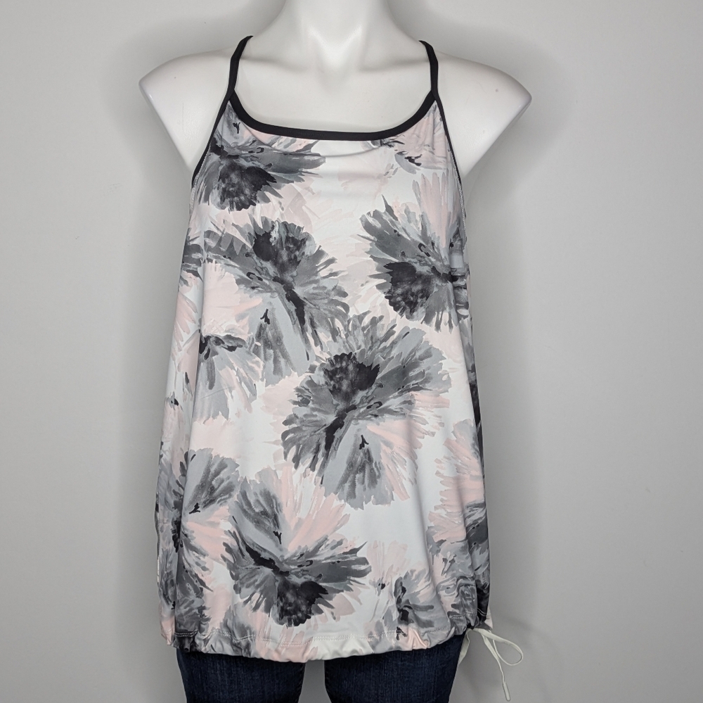 Fabletics White Black Pink Floral Shelf Bra Athletic Workout Tank Top L